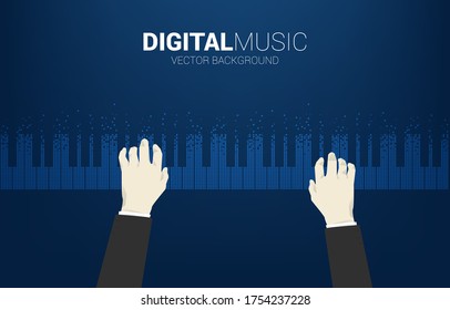 Pianist hand with piano key transform from pixel. Background concept for classic song event and music festival