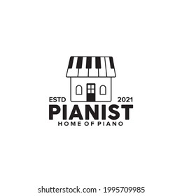 Plantilla vectorial de diseño del logotipo del hogar pianista