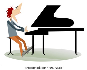 Pianist man isolated. Pianist is playing music and singing with inspiration
