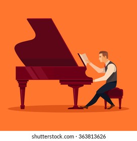 Pianist piano player concept. Vector flat illustration