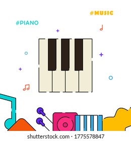 Pianist, Piano Player, Piano Keys Filled Line Vector Icon, Simple Illustration, Related Bottom Border.