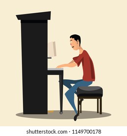pianist with piano vector illustration 