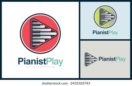 Pianist Play sign Piano tuts music studio label composer logo design template