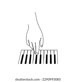 Pianist playing on the piano keys. One line art. Music instrument. Hand drawn vector illustration.