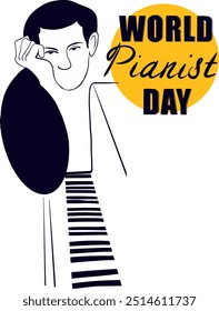 Pianist plays the piano. Isolated illustration. Vector illustration. Use for postcard or poster.