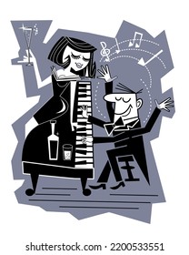 The pianist plays the piano. Vector illustration