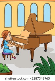 Ilustración de dibujos animados de color de profesión pianista