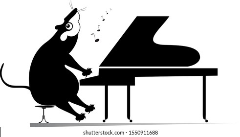 Pianist rat or mouse plays piano isolated illustration. Pianist rat or mouse plays piano black on white illustration
