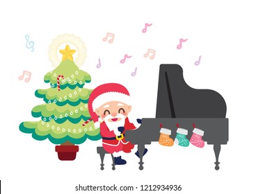 pianist santa christmas celebration illustration vector