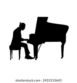 Pianist Silhouette vector, Silhouettes pianist at the piano