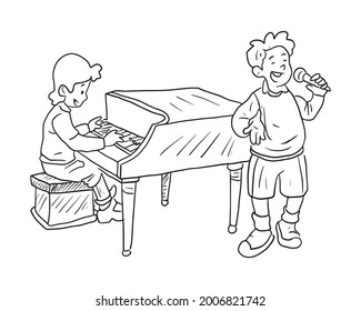 El pianista y cantante Ilustración vectorial dibujada por mano