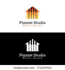 pianist studio or house logo. piano store, piano training logo design two version