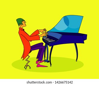 pianist vector in colors with yellow background