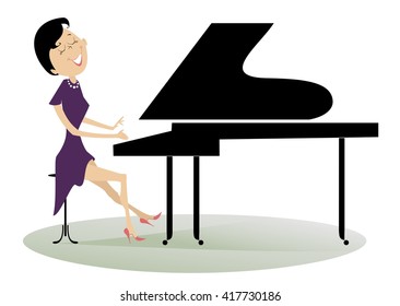 Pianist woman. Pianist is playing music with inspiration
