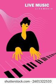 The pianist woman is playing, vector illustration, music festival poster design, concert flyer