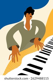 The pianist woman is playing, vector illustration, music festival poster design, concert flyer