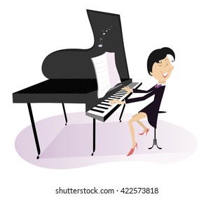 Pianist woman. Smiling pianist is playing music 
