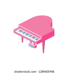 Piano 3d vector icon isometric pink and blue color minimalism illustrate