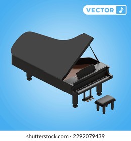 piano 3D vector icon set, on a blue background
