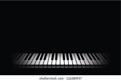 Piano background. The piano keyboard is on a black background. 3d Piano keys on black background. Vector illustration.