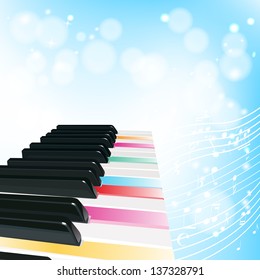 piano background with notes and color keys