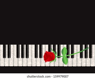 Piano Background with Red Rose Stalk and Textured Keyboard Vector Illustration