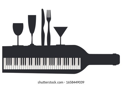 Piano Bar, Piano Keyboard With Drinks