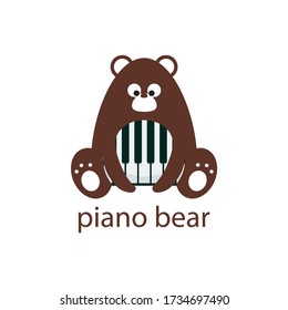 piano bear logo design vector