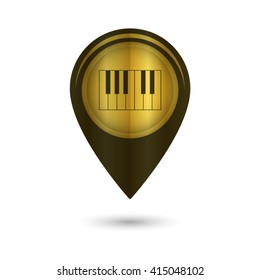 piano - black vector icon; golden  map pointer