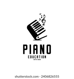 Piano and Book logo vector design 