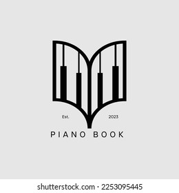 Piano book rythme logo. Silhouette pictograms of piano, books, music, education. Suitable for creative industries. Simple flat design style.