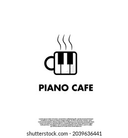 Piano cafe logo design on isolated background, piano with cup logo concept modern icon template
