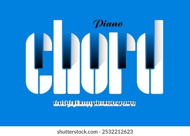 Piano chord. Piano keys style font design, alphabet letters and numbers vector illustration