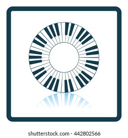 Piano circle keyboard icon. Glossy button design. Vector illustration.