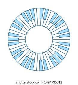 Piano Circle Keyboard Icon. Thin Line With Blue Fill Design. Vector Illustration.