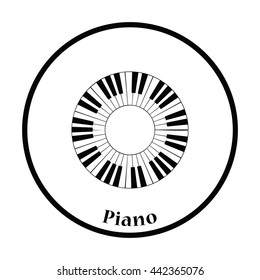 Piano circle keyboard icon. Thin circle design. Vector illustration.
