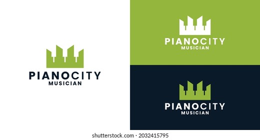 piano with city idea logo design vector