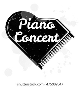 Piano Concert - black grand piano isolated on white. Vector Illustration
