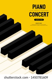 Piano Concert And Music Festival Poster Modern Vintage Retro Style. Graphic Design Template Can Be Used For Background, Backdrop, Banner, Brochure, Leaflet, Publication, Vector Illustration