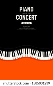 Piano Concert And Music Festival Poster Modern Vintage Retro Style. Graphic Design Template Can Be Used For Background, Backdrop, Banner, Brochure, Leaflet, Publication, Vector Illustration