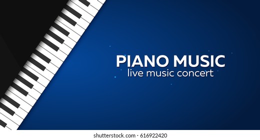 Piano concert poster design. Live music concert. Piano keys. Vector illustration