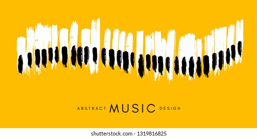 Piano concert poster. Music conceptual illustration. Abstract style yellow background with hand drawn piano keyboard.