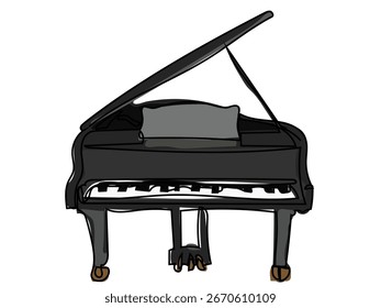 Piano in continuous line pattern on white background.