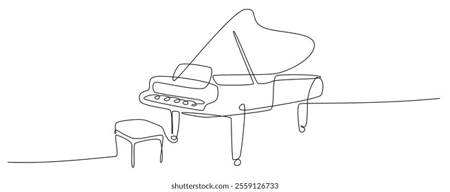 Piano continuous one line, Continuous line art of Piano one line drawing