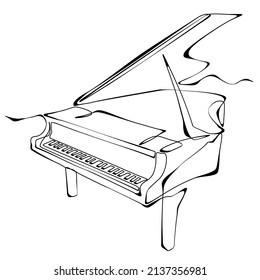 Dibujo de un vector de línea continuo de piano. Pianoforte silueta labial dibujada a mano. Esbozo de instrumentos musicales acústicos. Ilustración de contorno minimalista de piano grande. Elemento de diseño lineal aislado...