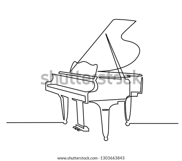 Piano continuous one line vector drawing.\
Pianoforte hand drawn silhouette clipart. Acoustic musical\
instrument sketch. Grand piano minimalistic contour illustration.\
Isolated linear design\
element