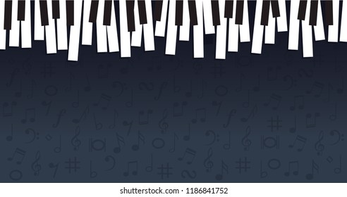 Piano day, keyboard and keys. Musical symbol icon for staff and music note transparent background wave banner. Disco love heart sound notes. Fun vector sign pattern. 