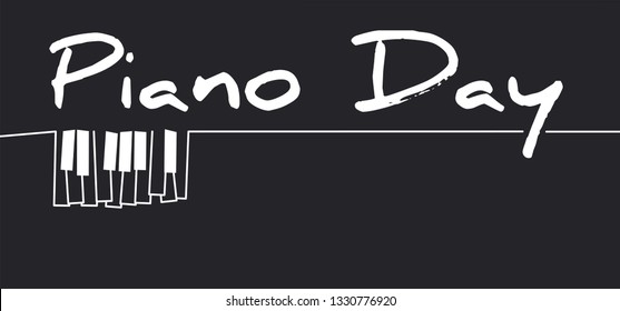 Piano day, keyboard and keys. Musical symbol icon for staff and music note background wave banner. Disco love heart sound notes. Fun vector sign pattern. 