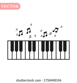 Piano day, keyboard and keys. Musical symbol icon for staff and music note transparent background wave banner. Disco love heart sound notes. eps10