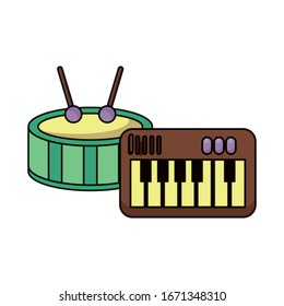 piano and drum instruments musical flat style icon vector illustration design